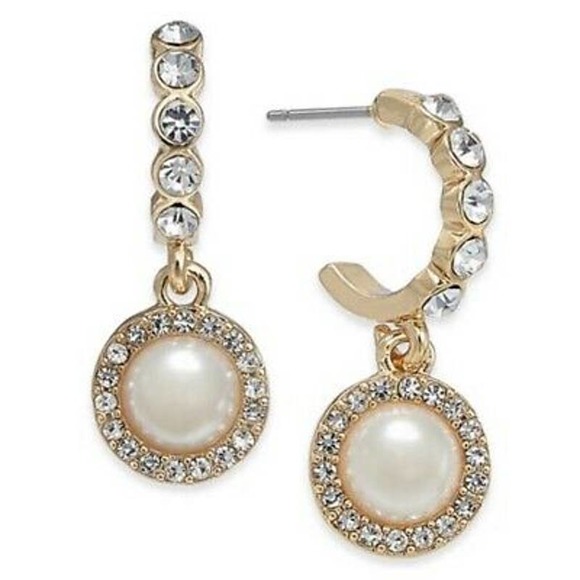 Charter Club Jewelry - Charter Club Gold-Tone Faux Pearl Hoop Earrings
